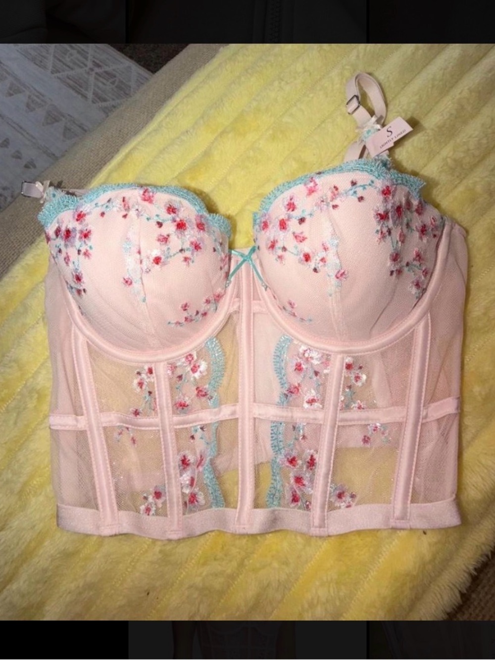 Victoria's Secret Dream Angels Blossom Embroidery Plunge Corset Top Floral Bra
